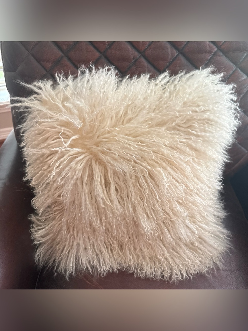 Pier 1 Mongolian Lambs Fur Throw Pillow Cover 12.5 X 12.5 Ivory